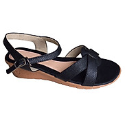 Giày sandal nữ đê xuồng 5cm da bò thật màu đen Trường Hải SDNTH0113