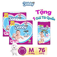 Combo 2 Tã dán Bobby siêu thấm M76 L68 XL62 XXL56 tặng 1 gói tã quần XXL44