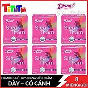 Combo 6 Băng vệ sinh Diana Siêu thấm Maxi dày có cánh 8 miếng gói