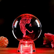 Quả cầu pha lê khắc laze 3D con hổ - đế đèn led 7 màu S02