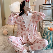 Bộ Đồ Pyjama Bầu Và Sau Sinh Dài Tay vải thun cotton mặc hè cực mát