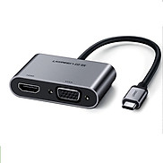 Cáp chuyển đổi USB-C dương Sang 1 HDMI âm, 1 VGA âm Vỏ Nhôm có hổ trợ USB