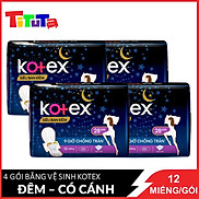 Combo 4 Băng Vệ Sinh Có Cánh 28cm Kotex Siêu Ban Đêm 9 Giờ Chống Tràn 12