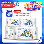 Combo2 gói 85 tờ + 2 gói 25Khăn ướt làm sạch tinh khiết dành cho bé