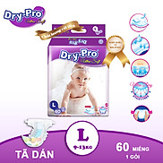 Tã bỉm dán Dry-Pro siêu mềm nhập khẩu Malaysia size L60 9kg - 13kg - Gói