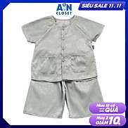 Bộ quần áo Bà ba lửng unisex cho bé họa văn Cổ Trang gấm Xám