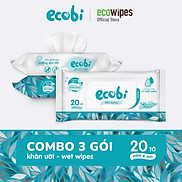 Combo 3 gói khăn ướt cho bé Ecobi gói 20 tờ không mùi không paraben an