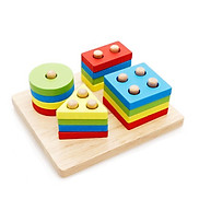 Đồ chơi gỗ Montessori thả hình 4 coc cho bé phát triển kỹ năng cơ bản