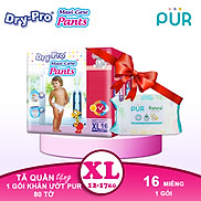 Combo Tã bỉm quần Dry-Pro XL16 12kg-17kg + tặng 1 gói khăn ướt Pur 80 tờ