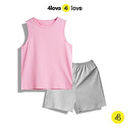 Bộ quần áo ba lỗ sát nách 4LOVA thun cotton size đại cho bé trơn basic