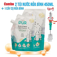 Combo 2 túi nước rửa bình sữa và núm ti Pur, gói 450ml - tặng cọ rửa bình