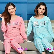 Bộ bầu sau sinh dài tay cotton lật ngực cho bé bú quần có chun chỉnh bụng