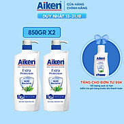 Aiken Combo 2 Sữa tắm Sạch khuẩn Chiết Xuất Trà Xanh Thiên Nhiên 850g chai