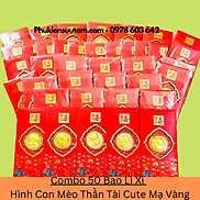 Combo 50 Bao Lì Xì Hình Con Mèo Thần Tài Cute Mạ Vàng, kích thước 17cmx9cm