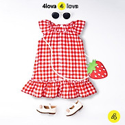 Váy bé gái 4LOVA đũi cotton cánh tiên họa tiết caro cài cúc 8-30 kg