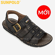 Xăng Đan Quai Ngang, Giày Sandal Nam Da Bò SUNPOLO SDA006 Đen