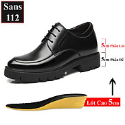 Giày da nam tăng chiều cao 10cm Sans112 da bò giầy tây đế độn gót size 37