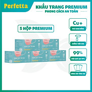 5 Hộp Premium - Khẩu Trang Cao Cấp Perfetta Premium, Phủ Nano Đồng, Đóng