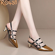 Giày sandal nữ cao gót 5 phân hàng hiệu rosata hai màu đen nâu ro438