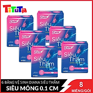 Combo 6 Băng vệ sinh Diana Siêu thấm siêu siêu mỏng 0.1cm Super Ultra Slim