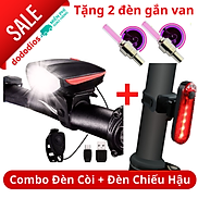 combo Đèn xe đạp thể thao siêu sáng có còi pin sạc chống nước + Đèn chiếu