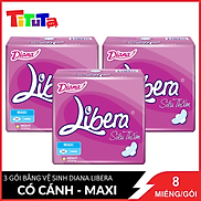 Combo 3 Băng Vệ Sinh Diana Libera Siêu Thấm Maxi Cánh 23cm 8 Miếng Gói x3