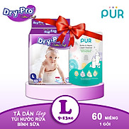 Combo tã bỉm dán Dry-Pro L60 9kg-13kg + tặng Túi nước rửa bình sữa Pur