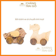 Bộ Gà Vịt đồ chơi bằng gỗ tự nhiên, di chuyển bằng 4 bánh,bo cạnh mài mịn