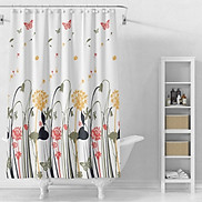 Rèm phòng tắm Rèm cửa sổ trắng họa tiết Hoa lá Cam Đen 180cm x 180cm cao