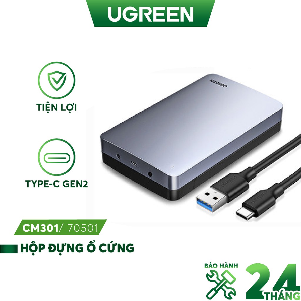 Hộp đựng ổ cứng UGREEN CM301 - 2.5 3.5 Inch 6Gb- Cổng Type-C gắn PC