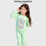 Bộ nỉ bé gái Bigfox Miss Meow, bộ thu đông cho bé vải nỉ bông cao cấp in