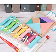 Combo Tangram + Đàn Cầu Vồng Thiết Kế Màu Pastel Dễ Thương. Đồ Chơi Giáo