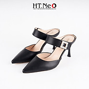 SANDAL nữ HT.NEO mũi nhọn quai đính đá vuông, gót nhọn, kiểu dáng đơn giản