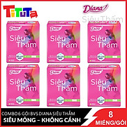 Combo 6 Băng vệ sinh Diana Siêu thấm siêu mỏng không cánh 8 miếng gói