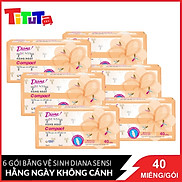 Combo 6 Băng vệ sinh Diana Sensi hàng ngày không cánh Compact 40 miếng gói