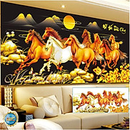 Tranh đính đá ngựa nền đen cỡ lớn MÃ ĐÁO THÀNH CÔNG. Kích thước 150x70cm