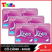 Combo 6 Băng Vệ Sinh Diana Libera Siêu Thấm Maxi Cánh 23cm 8 Miếng Gói x6