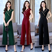 Jum dài ống suông cổ vest phối viền be kèm belt