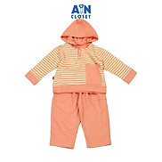 Bộ quần áo Dài có nón unisex cho bé hoạ tiết Kẻ Hồng thun da cá