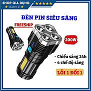 Đèn Pin Cầm Tay Chiếu Xa Siêu Sáng 4 Bóng 4 Chế Độ Sạc Tích Điện