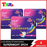 COMBO 3 Băng vệ sinh Diana Ban đêm Siêu thấm Supernight cánh 29cm 4 miếng