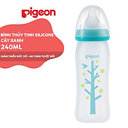 Bình Sữa Thủy Tinh Silicon Pigeon 240ml - Cây xanh M - Dành Cho Bé 3 Tháng