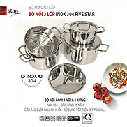 Bộ nồi xửng hấp inox 304 cao cấp Fivestar Plus 3 lớp đúc liền 4 chiếc nắp