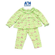 Bộ quần áo dài bé gái họa tiết Cún vàng nền xanh thun cotton