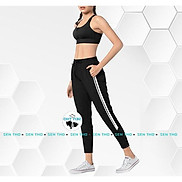 Quần Jogger Nữ Sọc Trắng, Dáng Dài, Thể Thao Có Dây Buộc, Chất Umi Dày Dặn