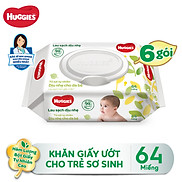 Combo 6 Gói Khăn giấy ướt cho trẻ sơ sinh Huggies không mùi, gói 64 tờ