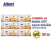 Aiken Combo 6 Gói Khăn Ướt Sạch Khuẩn Chiết Xuất Bạc Hà 20 Tờ gói
