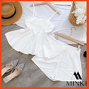 SET ÁO HAI DÂY PEPLUM VÀ QUẦN ĐÙI- CHẤT LIỆU CHIFON NHẬP KHẨU