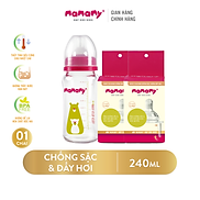 Combo Bình sữa thủy tinh cổ rộng Mamamy Xanh Hồng 240ml và 2 Hộp núm ti