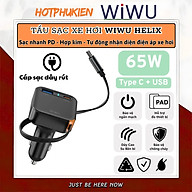 Tẩu củ sạc nhanh PD 65W cho xe hơi ô tô PD3.0 Type-C + 1 USB-A QC3.0 kèm dây sạc rút Type-C 66cm hiệu WIWU Helix cho iphone 17 16 15 iPad pro air Gen Vivo Oppo samsung Macbook - Trang bị chip Ai điều chỉnh dòng, Chống cháy, hợp kim nhôm - Hàng nhập khẩu